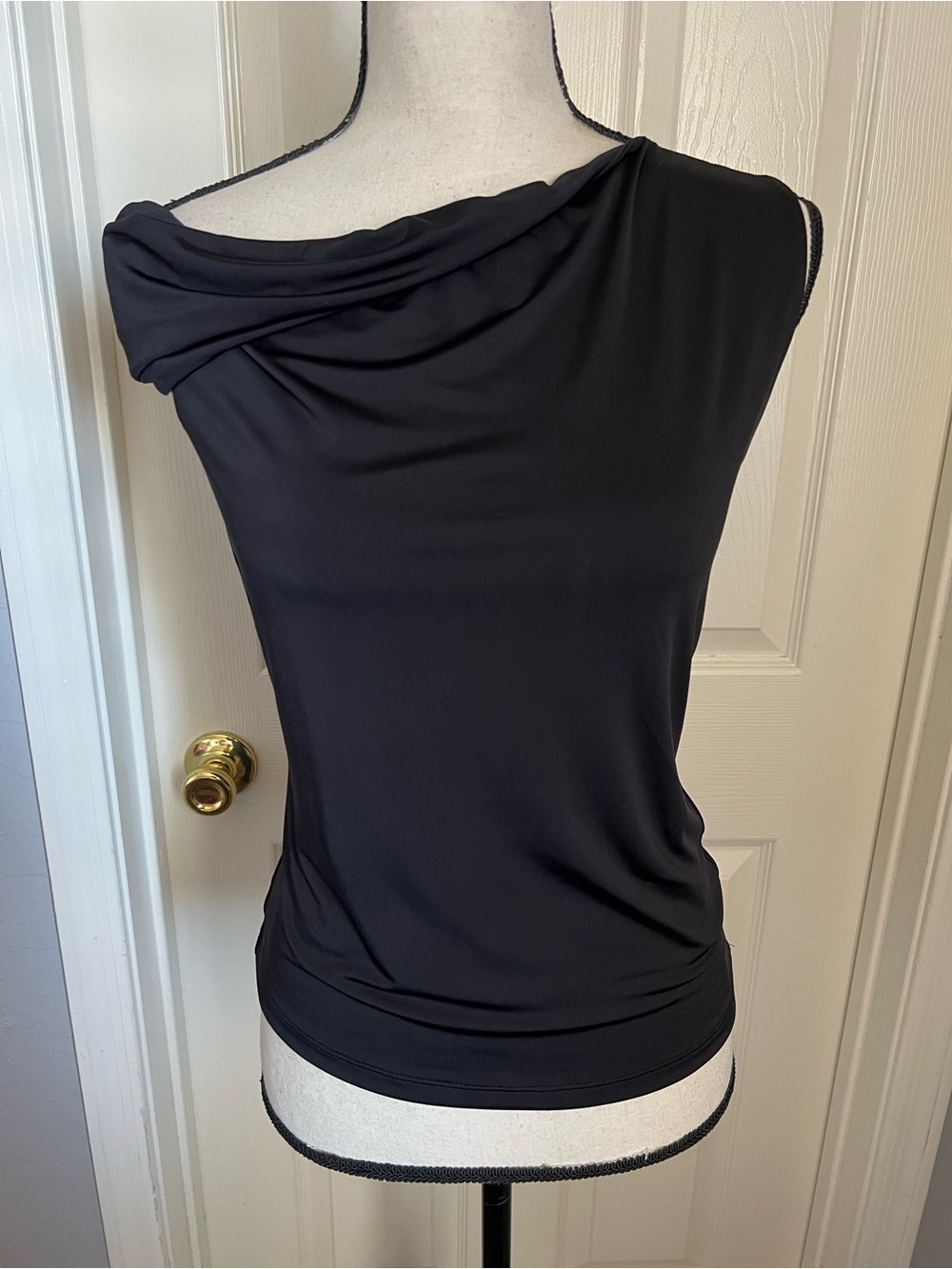 Worthington Black Draped Asymmetric Neck Blouse